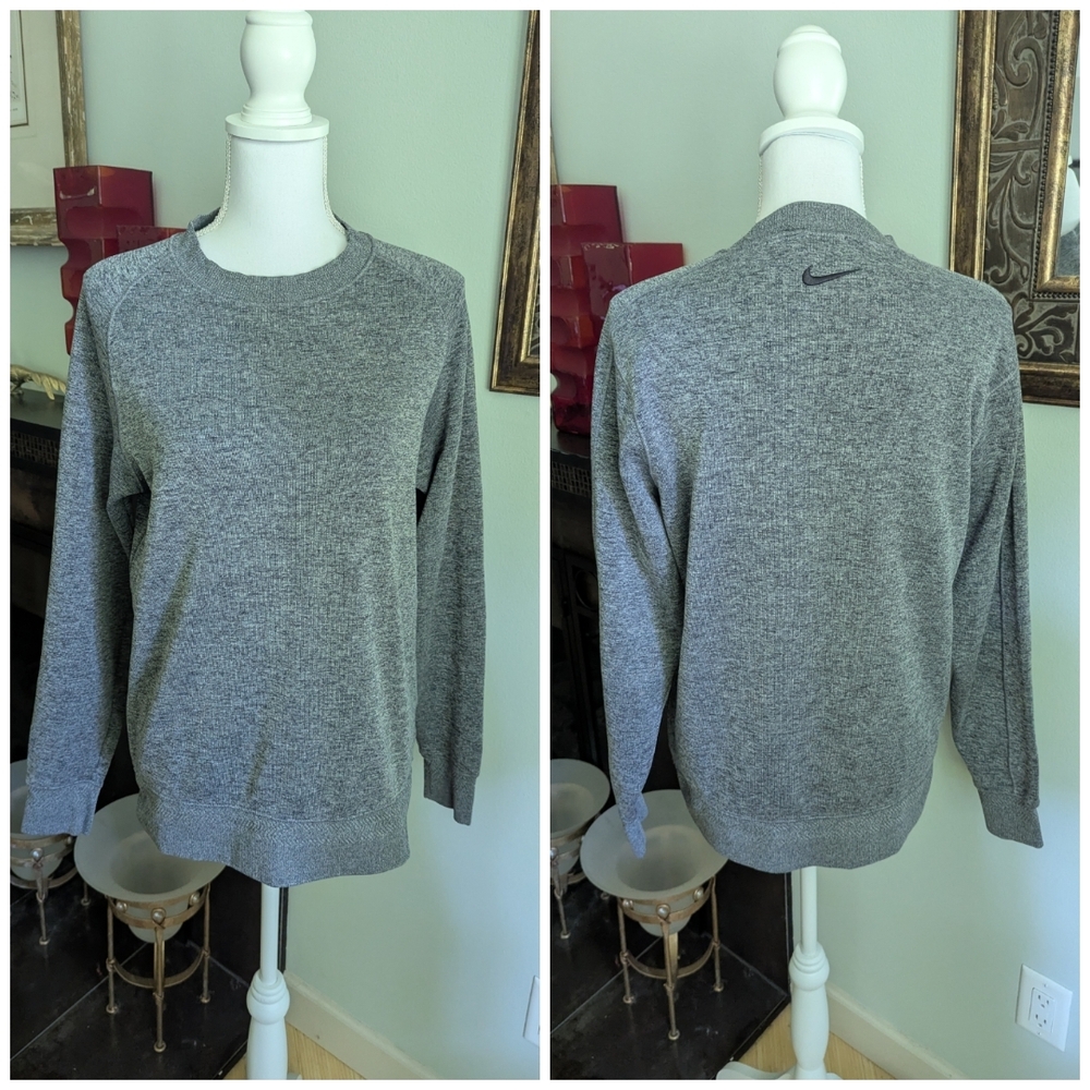 Nike Dri-fit Sweater Top Women's Small Loose Gray Pullover Swoosh Logo On Back